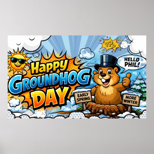 Happy Groundhog Day Funny Backdrop ポスター (正面)