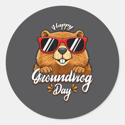 Happy Groundhog Day Funny Groundhog Sungles Cute K ラウンドシール (正面)