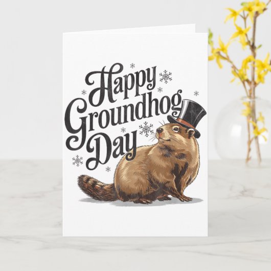 Happy Groundhog Day Ground Hog Animal Costume Men  カード (黄色い花)