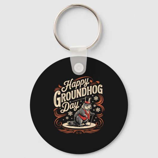 Happy Groundhog Day Ground Hog Animal Costume Men  キーホルダー (正面)