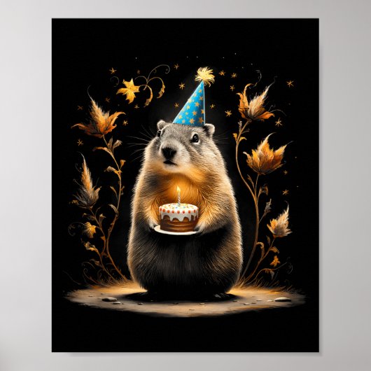 Happy Groundhog Day Ground Hog With Birthday Cake  ポスター (正面)
