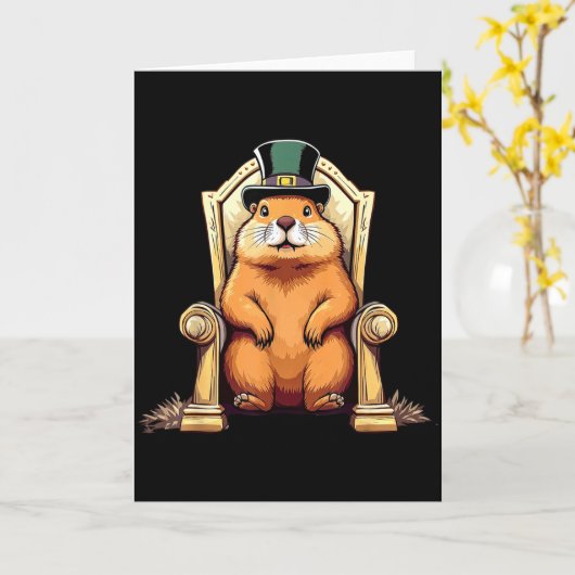 Happy Groundhog Day Ground Hog With Hat  カード (黄色い花)