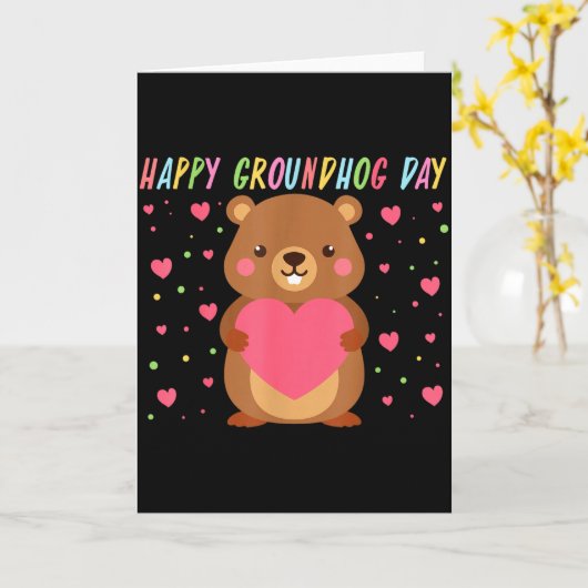 Happy Groundhog Day Groundhog Day Cute Woodchuck F カード (黄色い花)