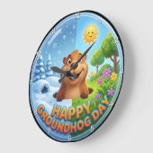 Happy Groundhog Day Seasonal ラージ壁時計 (傾斜)