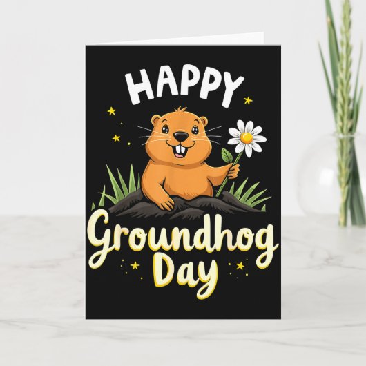 Happy Groundhog Day With Flower _1  カード (正面)