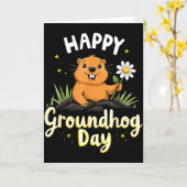 Happy Groundhog Day With Flower _1  カード (黄色い花)