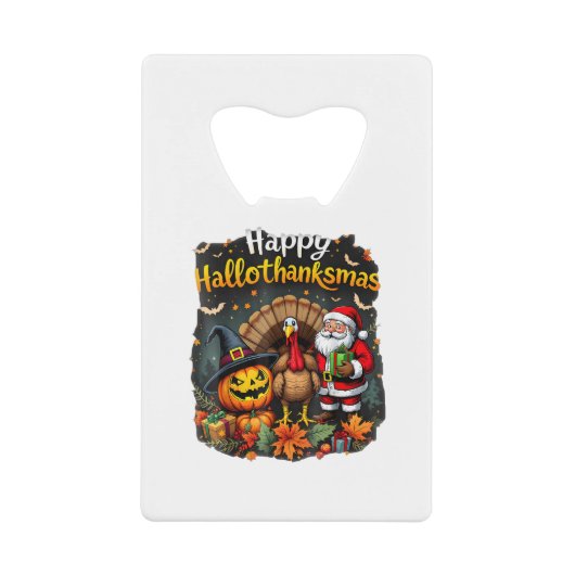 Happy Hallo Thanks mas Merry Christmas Santa Claus クレジットカード栓抜き (正面)