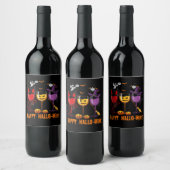 happy hallo-wine funny halloween glass wine drink ワインラベル (ボトル)