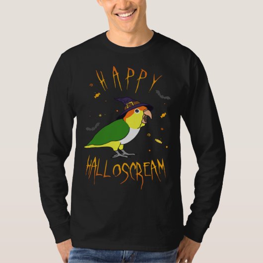 Happy Halloscream White Bellied Caique Witch Hat B Tシャツ (正面)