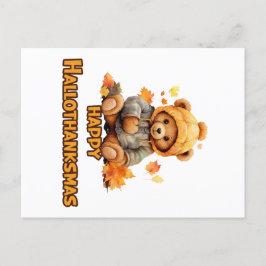 Happy Hallothanksmasの願い：テディベアとアウトゥ ポストカード