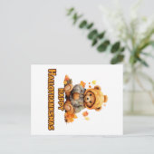 Happy Hallothanksmasの願い：テディベアとアウトゥ ポストカード (スタンド正面)