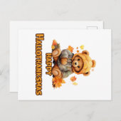 Happy Hallothanksmasの願い：テディベアとアウトゥ ポストカード (正面/裏面)