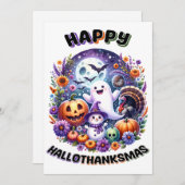 Happy HalloThanksMas 5x7グリーティングカード シーズンカード (正面/裏面)