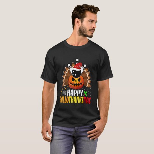 Happy Hallothanksmas Bowling Pumpkin Thanksgiving Tシャツ (正面フル)