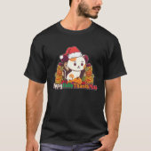 Happy HalloThanksMas Cat With Santa Hat Thanksgivi Tシャツ (正面)