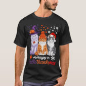Happy HalloThanksMas Cats Halloween Thanksgiving C Tシャツ (正面)