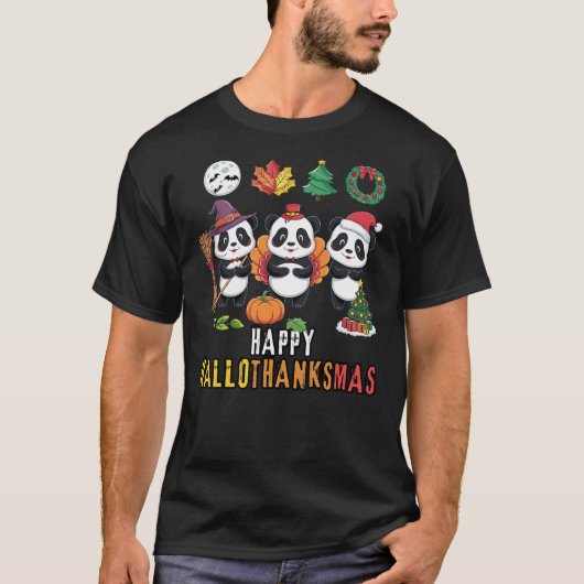 Happy Hallothanksmas Christmas Halloween, Panda Th Tシャツ (正面)