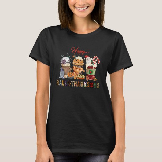 Happy Hallothanksmas Coffee   Fall Halloween Women Tシャツ (正面)