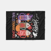 Happy Hallothanksmas Coffee Lover Halloween Merry フリースブランケット (正面(横))