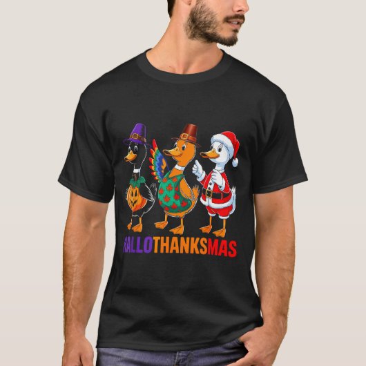 Happy Hallothanksmas Duck Lover Halloween Merry Ch Tシャツ (正面)