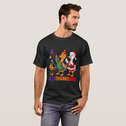 Happy Hallothanksmas Duck Lover Halloween Merry Ch Tシャツ (正面フル)