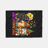 Happy Hallothanksmas Funny Halloween Thanksgiving フリースブランケット (正面(横))