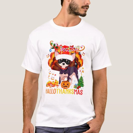 Happy Hallothanksmas Funny Reindeer Santa Turkey C Tシャツ (正面)