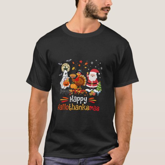 Happy Hallothanksmas Ghost Turkey Pumpkin Christma Tシャツ (正面)