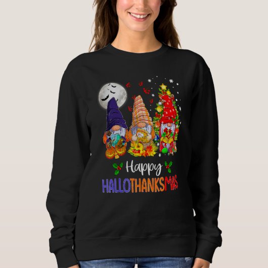 Happy Hallothanksmas Gnomes Halloween Thanksgiving スウェットシャツ (正面)