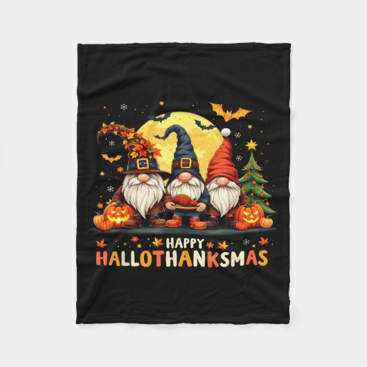 Happy Hallothanksmas Gnomes Halloween Thanksgiving フリースブランケット (正面)