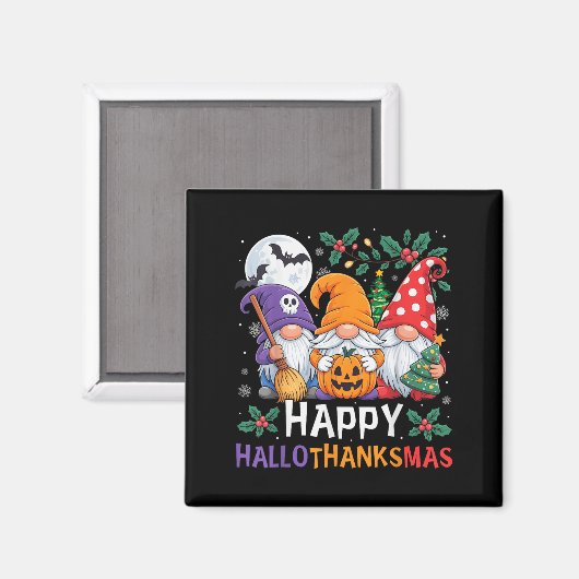 Happy Hallothanksmas Gnomes Halloween Thanksgiving マグネット (正面/裏面)