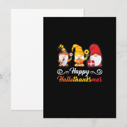 Happy HalloThanksMas Gnomes Halloween Thanksgiving 招待状 (正面/裏面)