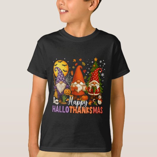 Happy Hallothanksmas Gnomes Halloween Thanksgiving Tシャツ (正面)