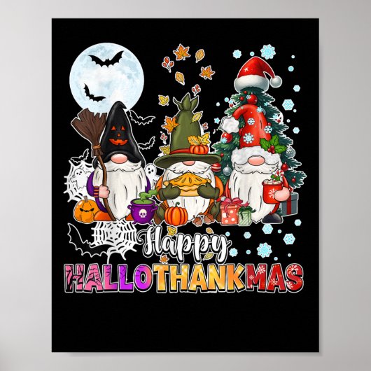 Happy Hallothanksmas Gnomes Lover Funny Halloween  ポスター (正面)