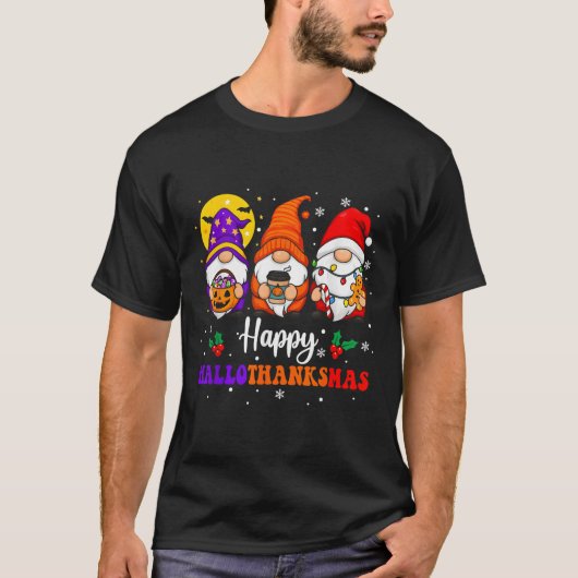 Happy Hallothanksmas Gnomes Lover Halloween Merry Tシャツ (正面)