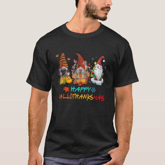 Happy Hallothanksmas Gnomes  Witch Santa Hat Pumpk Tシャツ (正面)