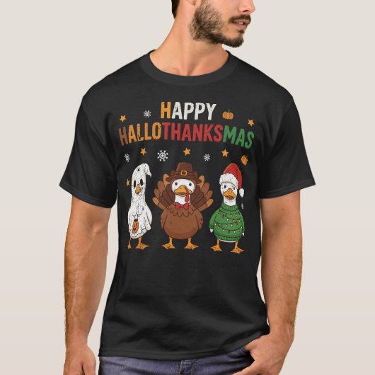 Happy Hallothanksmas Goose Halloween Thanksgiving  Tシャツ (正面)