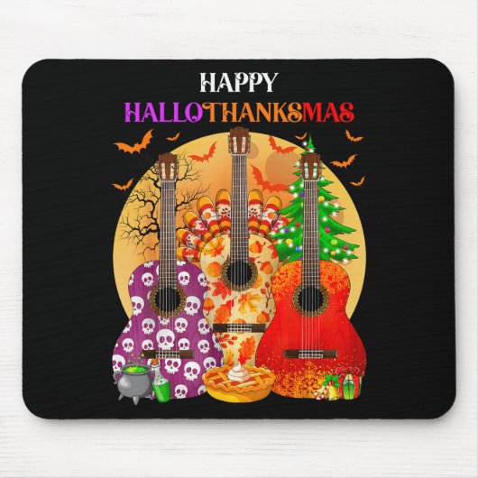 Happy Hallothanksmas Guitar Halloween Thanksgiving マウスパッド (正面)