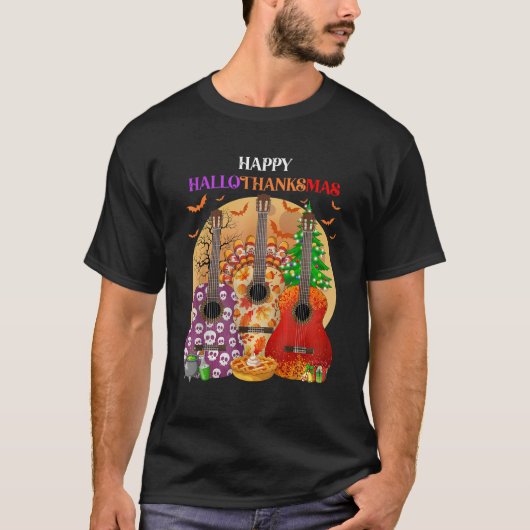 Happy HalloThanksMas Guitar Halloween Thanksgiving Tシャツ (正面)