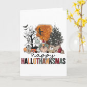 Happy Hallothanksmas Halloween Thanksgiving Christ カード (黄色い花)