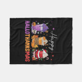 Happy Hallothanksmas Halloween Thanksgiving Christ フリースブランケット (正面(横))