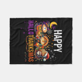 Happy Hallothanksmas Halloween Thanksgiving Christ フリースブランケット (正面(横))