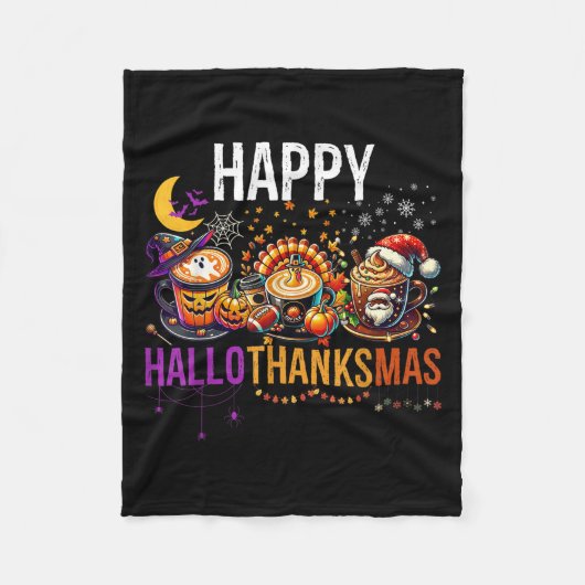 Happy Hallothanksmas Halloween Thanksgiving Christ フリースブランケット (正面)