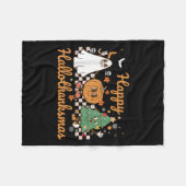 Happy Hallothanksmas Halloween Thanksgiving Christ フリースブランケット (正面(横))