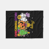 Happy Hallothanksmas Halloween Thanksgiving Christ フリースブランケット (正面(横))