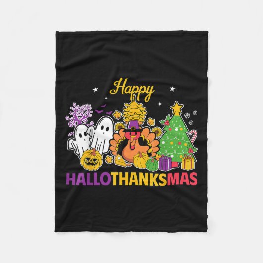 Happy Hallothanksmas Halloween Thanksgiving Christ フリースブランケット (正面)