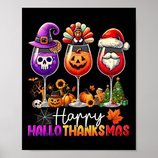 Happy Hallothanksmas Halloween Thanksgiving Christ ポスター (正面)