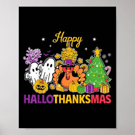 Happy Hallothanksmas Halloween Thanksgiving Christ ポスター (正面)
