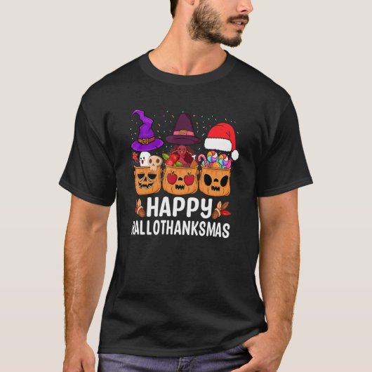 Happy Hallothanksmas Halloween Thanksgiving Christ Tシャツ (正面)