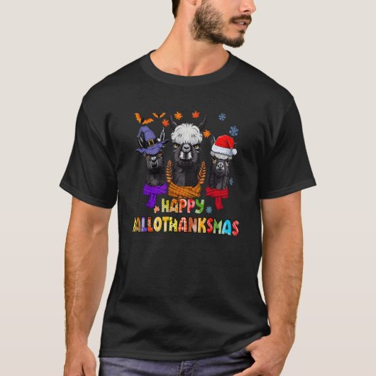 Happy HalloThanksMas Llama Tシャツ (正面)